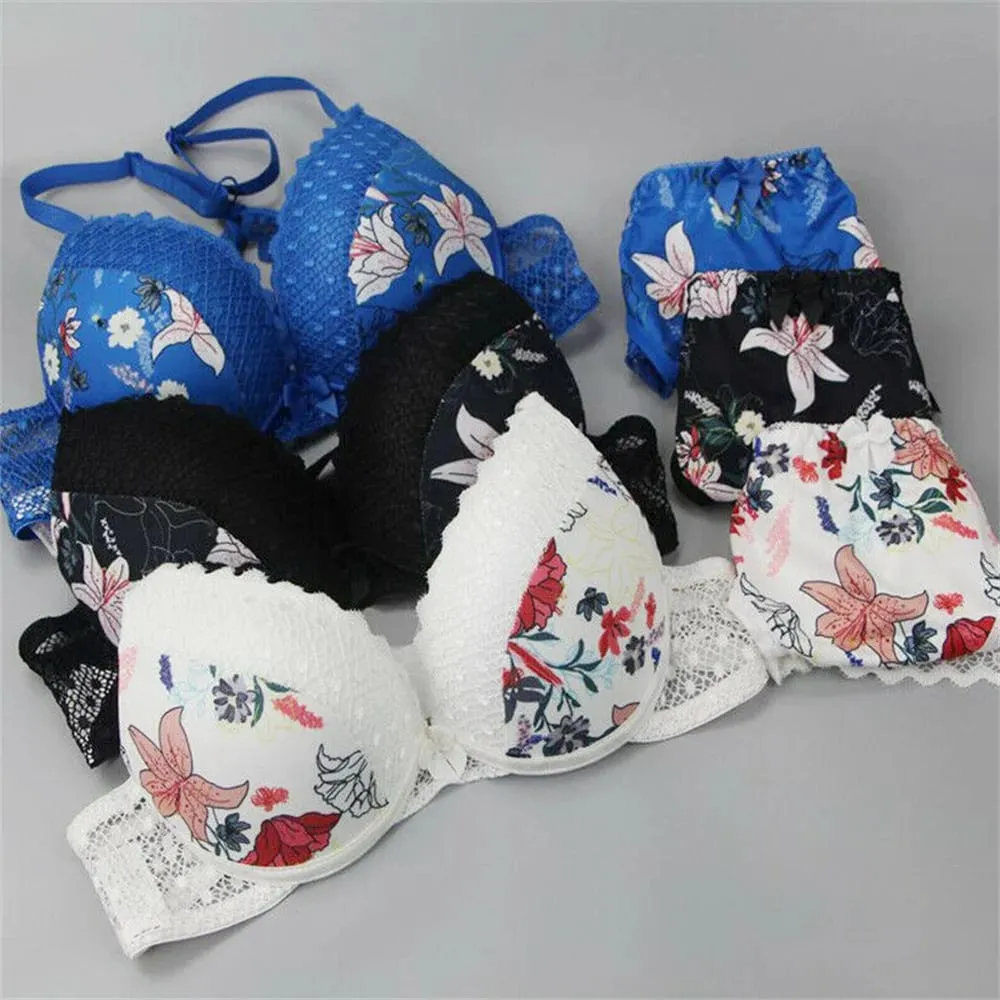 Sujetador acolchado con aros para mujer, ropa interior push-up, bragas, sujetador, lencería, conjuntos de bragas 34 36 38 40 42 44 A B C D E