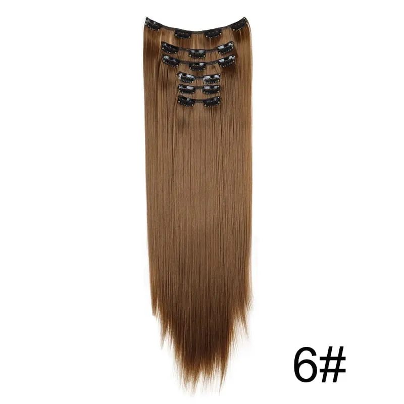 24Inch Synthetic 6pcs/set Long Straight Hair Extension Increasing Volume Extending Soft Comfortable Hairpiece for Women