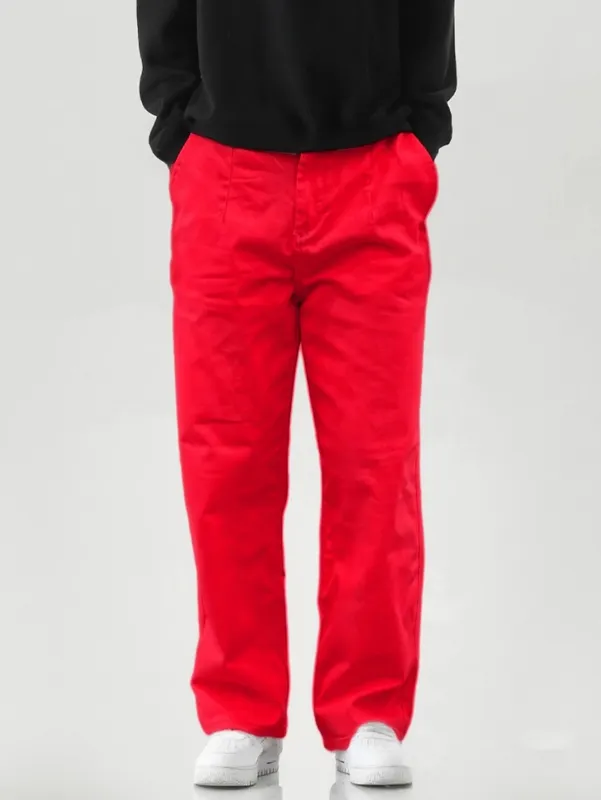 Men's Stretch Waist Pants Basic and Versatile Design Business Classic Style Red Loose Straight Pants