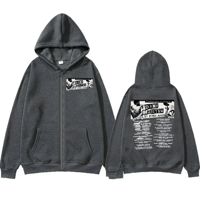 Dani Martín Gira 25 Años Album 2026 Print Zip Up Sweatshirts Men Women Long Sleeve Cozy Pullover Coats Streetwear Zipper Hoodies