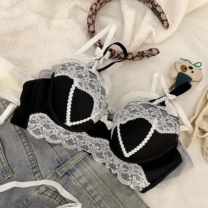 Lace top bra underpants set Lolita style Japanese style 2 piece set adult lingerie female Women's underwear set wire-free