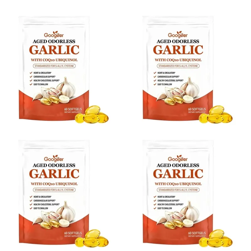 Googeer Aged Odorless Garlic Softgels with CoQ10 Ubiquinol Vitamin K2 MK-7 Heart Circulation Energy Immune Support 60 Count