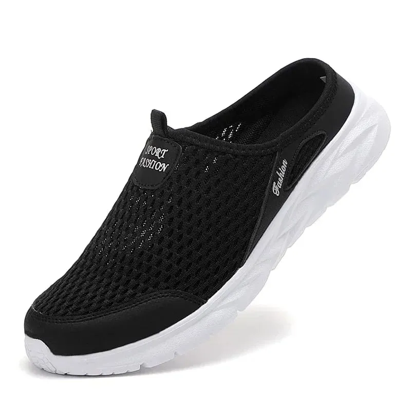 Half Slippers Mens Summer Breathable Mesh Mens Shoes Outdoor Casual Walking Shoes Large Flat Light Mesh Slippers Men