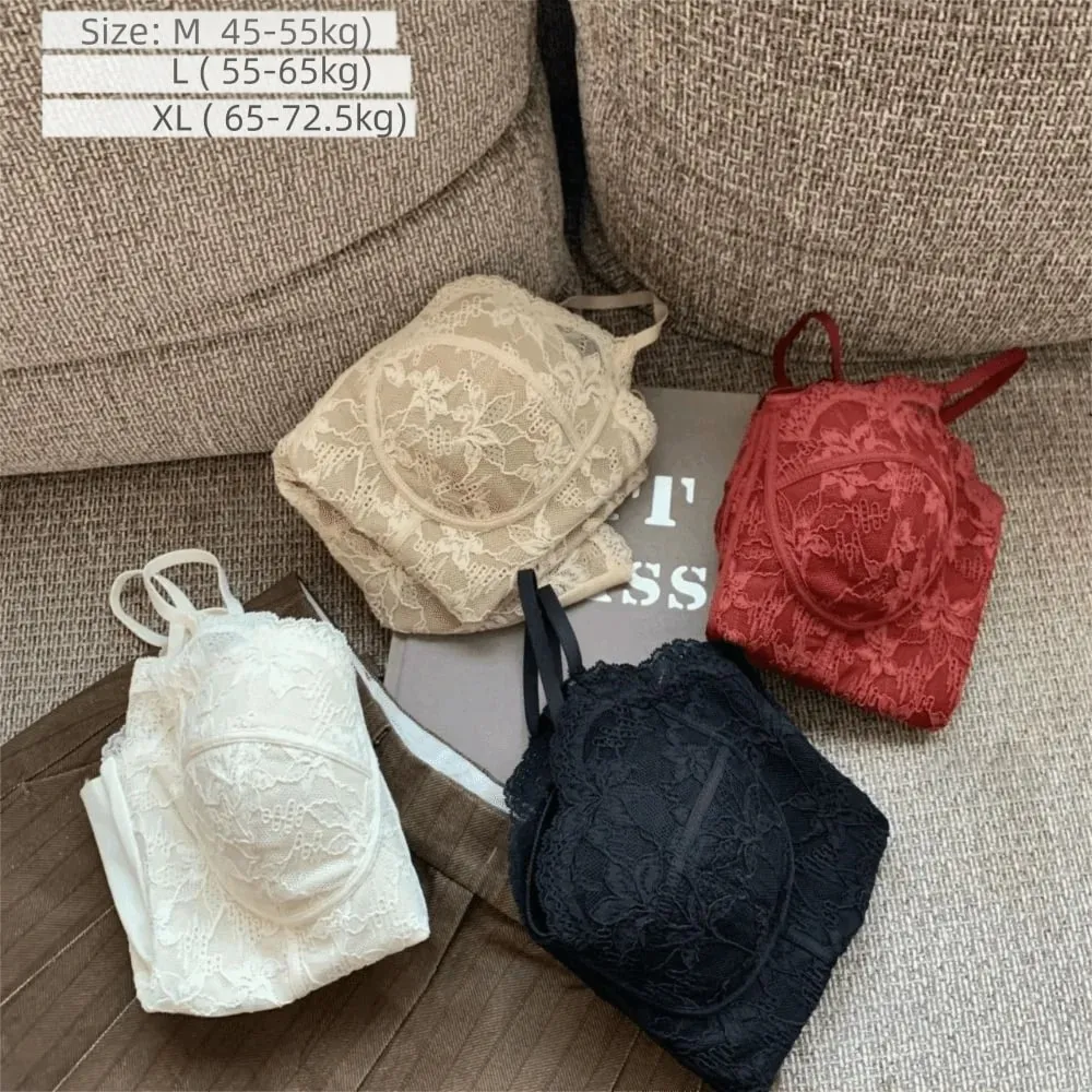Elegant Fleece-lined Women Winter Camisole Retro Lace Floral Sleeveless Tank Tops with Chest Pad Slim Camis Crop Tops Women Girl