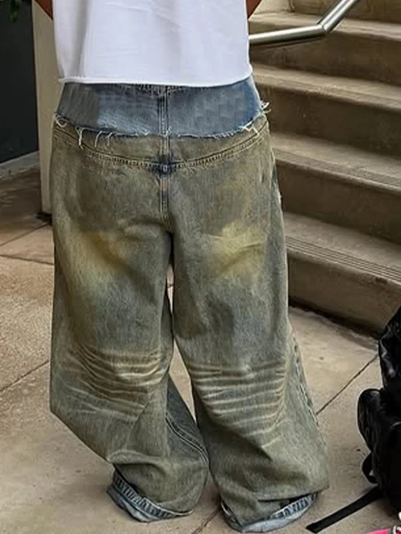 Men's Loose Spliced Casual Daily Trendy Wide Leg Denim Trousers European American New Fashion Male Jeans Pants Bottom Clothes — image 7