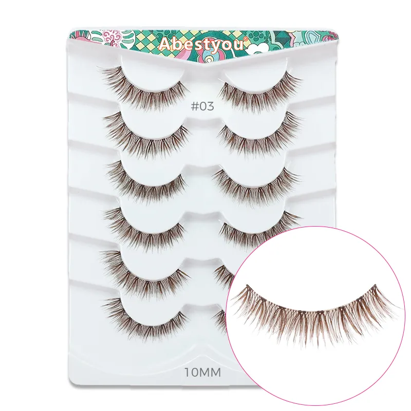 Abestyou 6pair Small Faux Cil Camellia Brown Short 10MM Clear Band Lash Cluster Cilios Posticos Marrom Half Doll Mini Eye Lashes — image 6