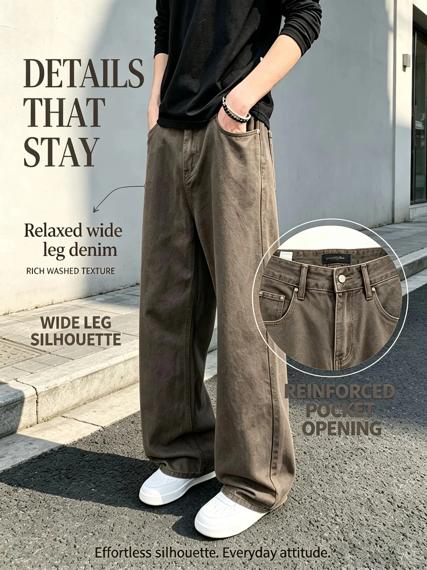 Baggy Jeans for Men Retro Style Solid White Loose Wide Leg Denim Trousers Men Casual Daily Streetwear Washed Men's Jeans Pants