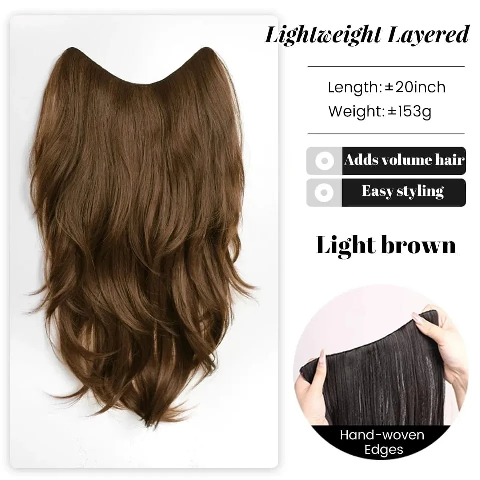 20Inch Synthetic Long Curly Wavy Layered U-Shaped Clip-in Hair Extension 4 Clip Heat Resistant Hairpiece for Women Daily Party