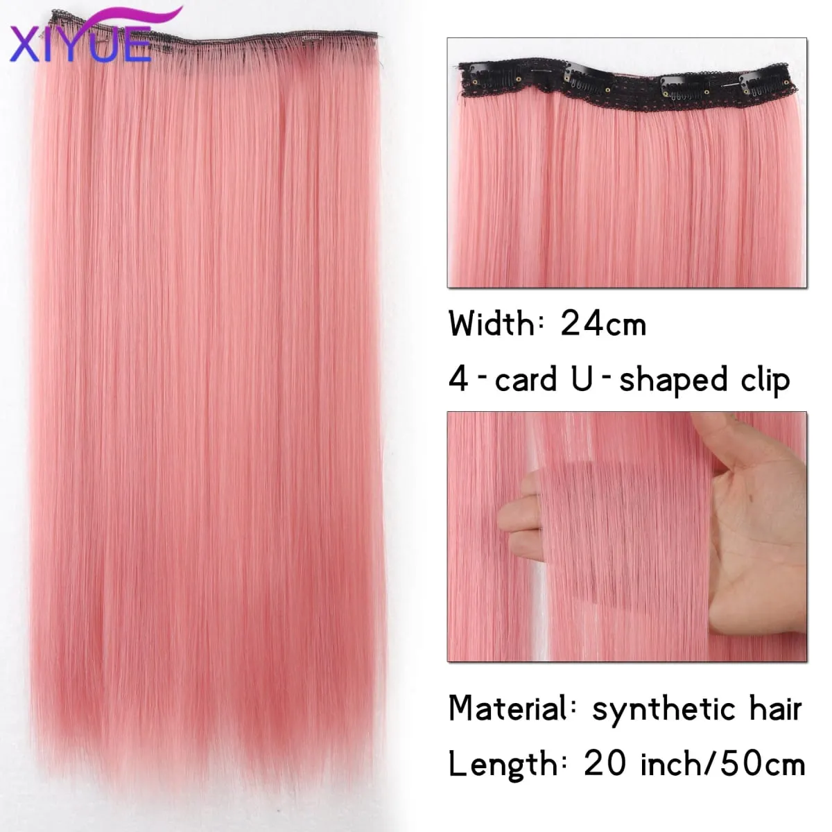 20 Zoll lange synthetische gerade Clip-in-Haarverlängerungen für Frauen – lebendige Farben, synthetische Fasern, einfach zu verwenden