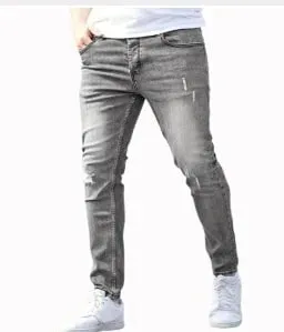 2026 New Fashion Men's Skinny Ripped Jeans Mid Waist Stretch Denim Pants Male's Slim Trousers with Pocket Casual Soft Streetwear