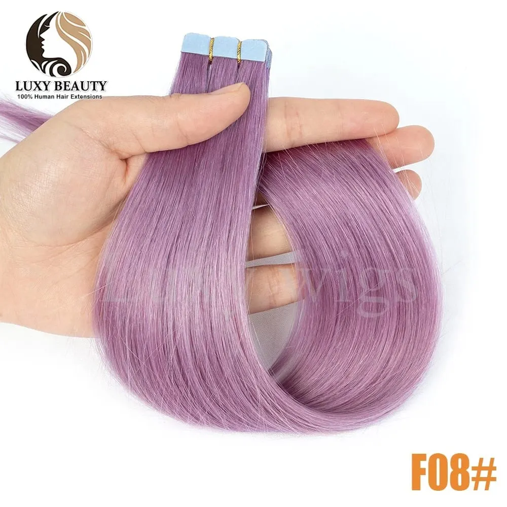 Colored Pink Mini Tape in Human Hair Extensions Invisible Seamless Tape in Hair 10pcs Pink Red Green Purple Blue Mini Tape Hair