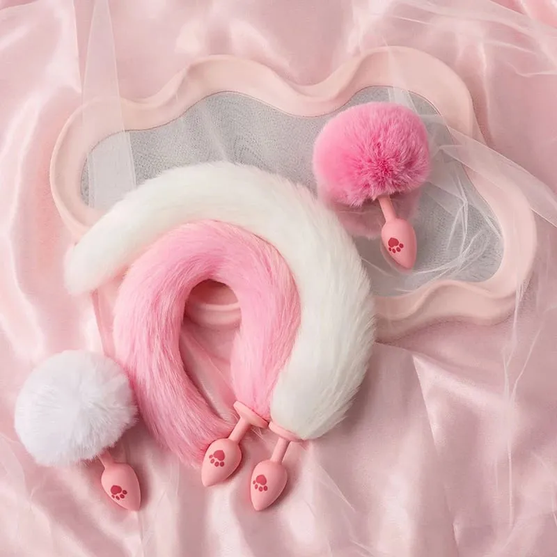 Soft Rabbit Long Tail Metal Anal Stopper SM Rabbit Tail Butt Plug Anal Sex Toys Prostate Massager Anus Sex Products for Men