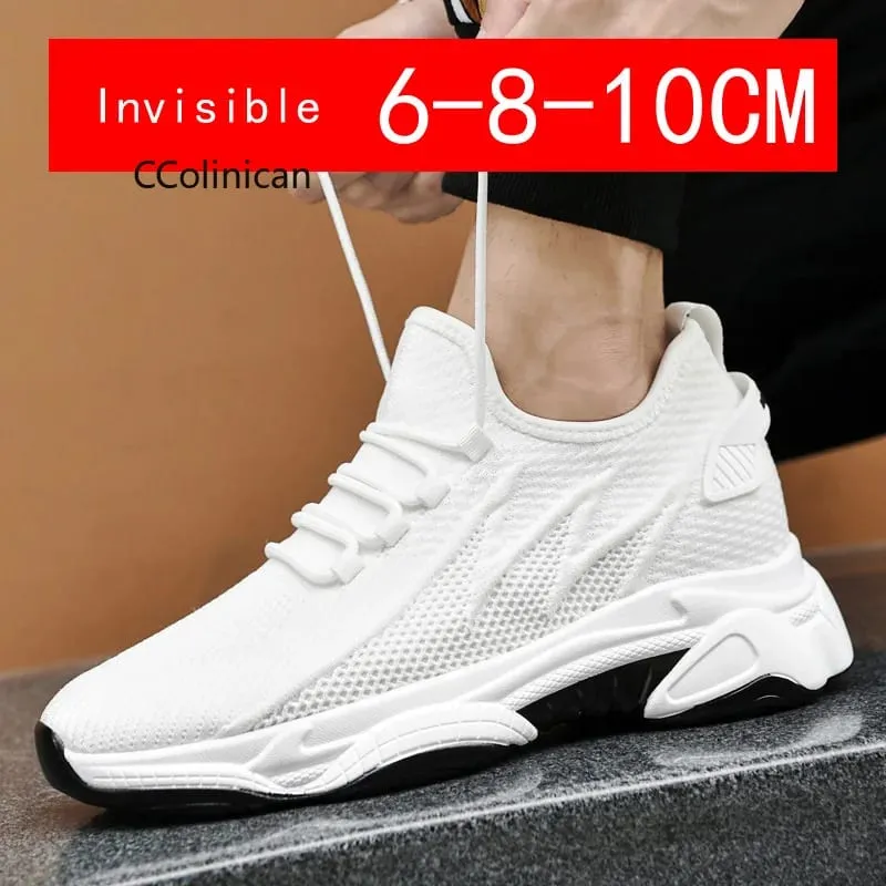 Men's Invisible Height Increasing Casual Shoes 10cm Elevator Breathable Mesh Upper Walking Shoes with Soft Bottom