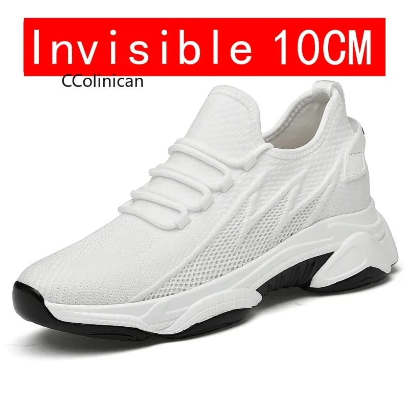 Men's Invisible Height Increasing Casual Shoes 10cm Elevator Breathable Mesh Upper Walking Shoes with Soft Bottom