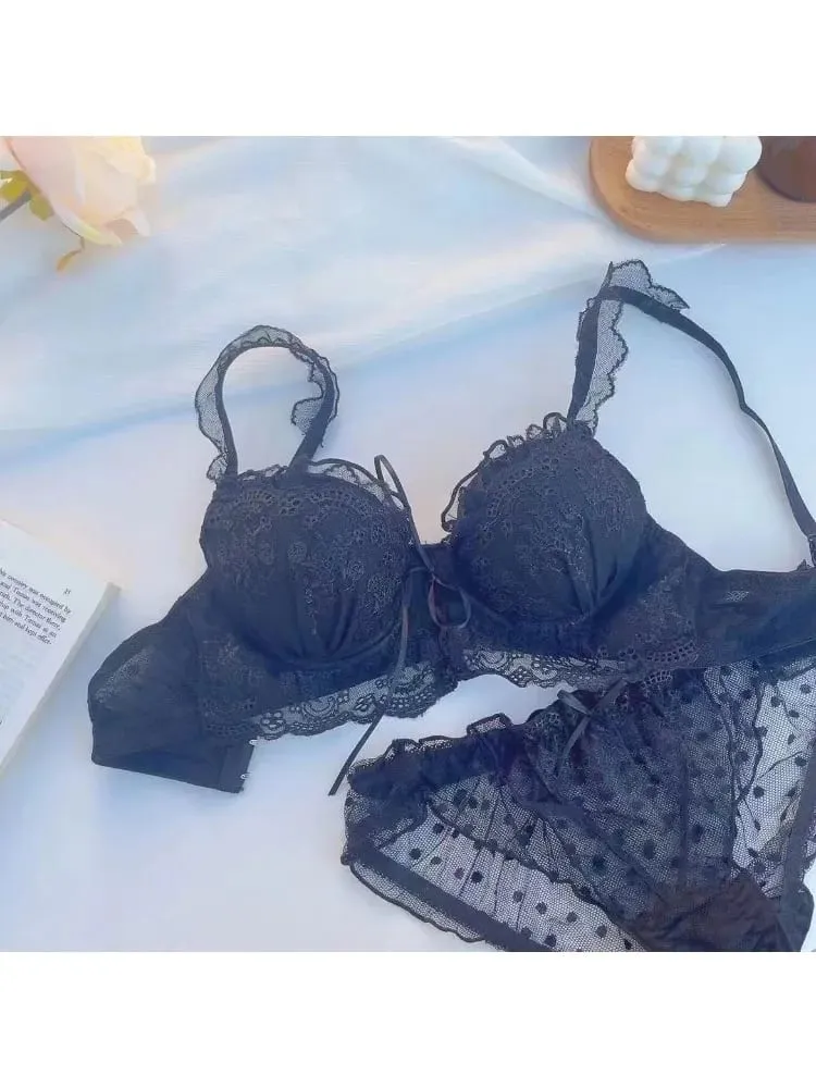 สไตล์ญี่ปุ่นลูกไม้ Bralette ชุดเซ็กซี่น่ารักชุดชั้นในแหวนเหล็กสำหรับหน้าอกเล็ก Push Up Bra & ชุดกางเกง ขายร้อน Now! — image 5