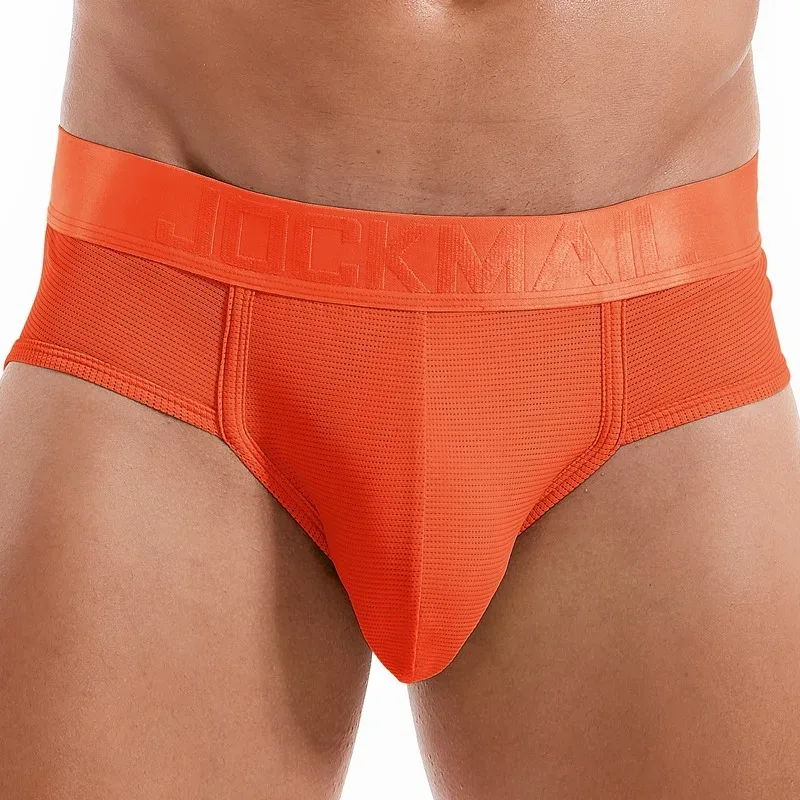 Jockmail Mens Underwear Briefs Mesh Breathable Sports Fitness Shorts Solid Color Sexy Low-rise Lingeries for Extreme Panties