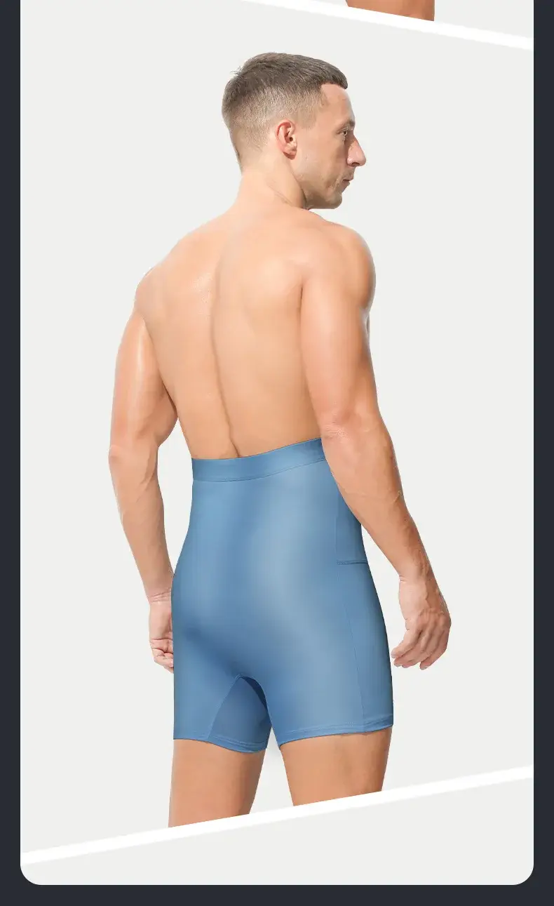 3PCS Men's sports underwear: high-waisted, belt-cinching, lengthened, anti-leg chafing, waist-protecting, flat-angle shorts