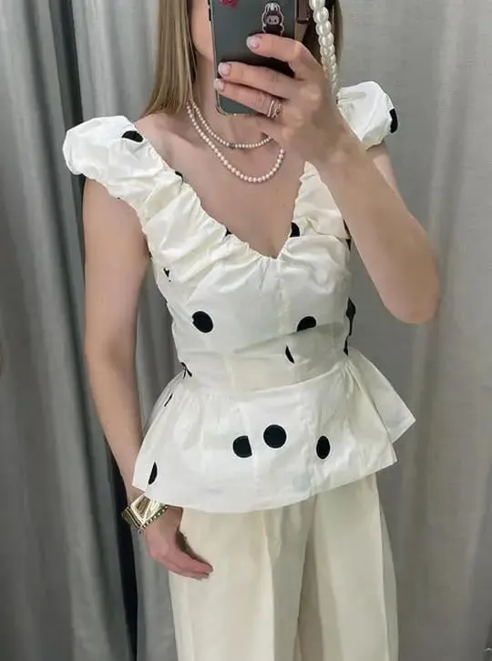 Retro Polka Dot Mini A-line Dress Elegant Stand Collar Puff Short Sleeve Waist-cinching Dresses 2026 New Lady Party Gowns