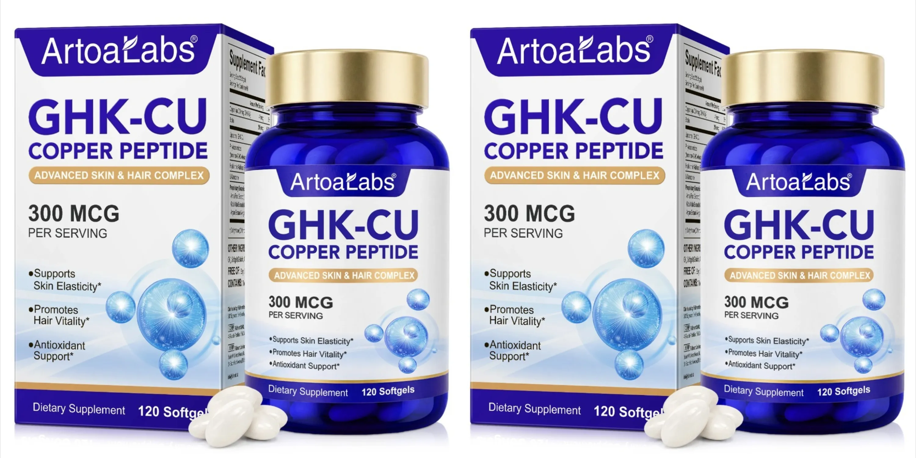 ArtoaLabs GHK-Cu Copper Peptide 300mcg Supplement Advanced Skin Hair Complex with Hyaluronic Acid Biotin Daily Wellness Adluts