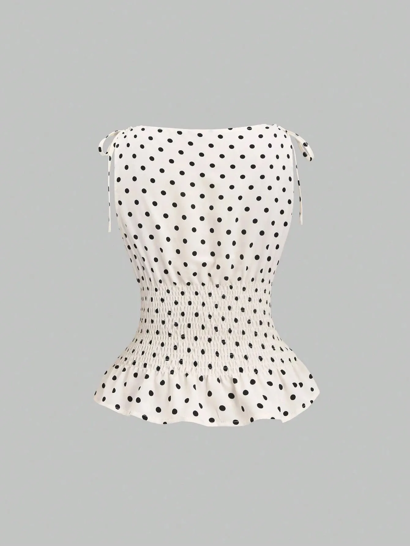 Women's Elegant Polka Dots Elastic Fitted Waist Slim Fit A-Line Tank Top Casual Shoulder Bow Decor Sleeveless Top Summer 2026