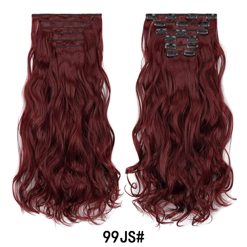 Jeedou 20 Inch 140g Clip In Hair Extensions 6Pcs 16 Clips Long Wavy Synthetic Ombre Hair Pieces for Women Full Head