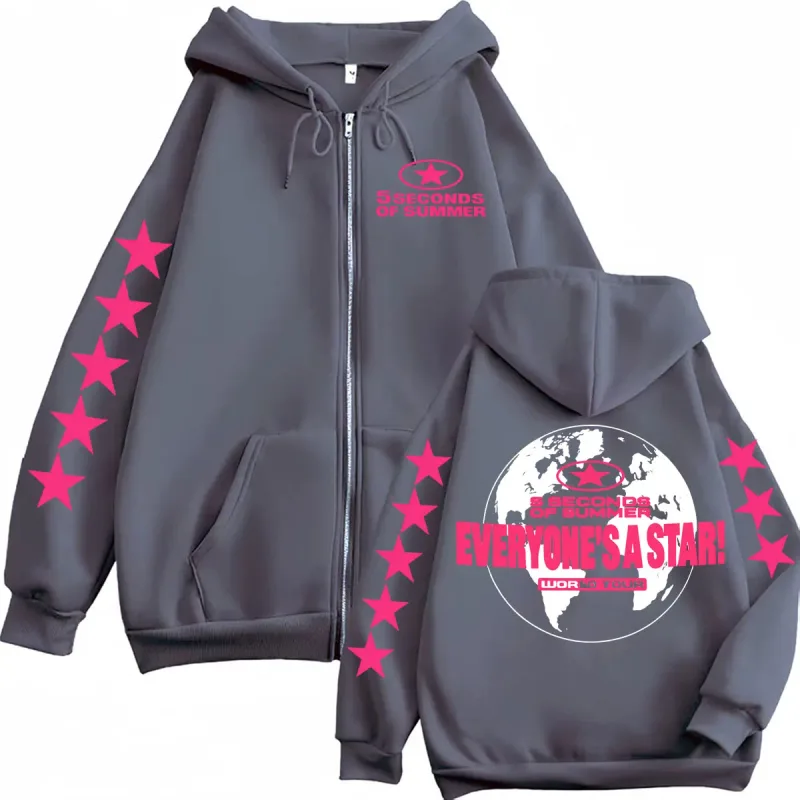 5 Seconds of Summer Everyone's A Star World Tour Zip Up Hoodies Men Women Harajuku Hip Hop Gothic Jacket Sweatshirt Hoodie Coats