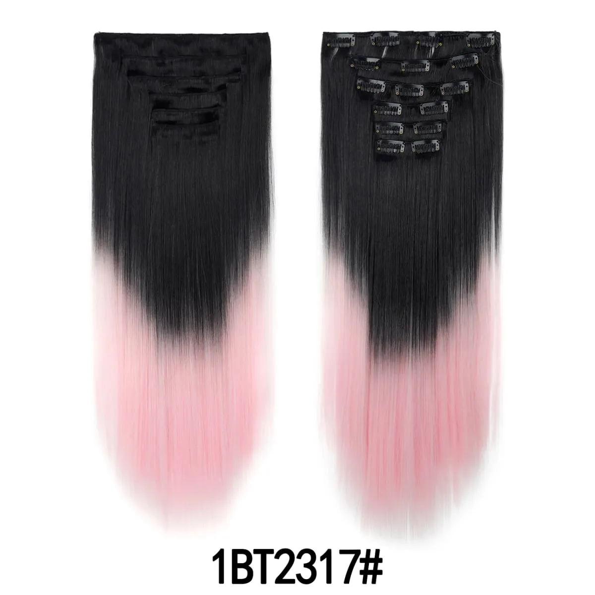 Long Straight Hair Clip in Hair Extensions 24inch 140g 6pcs/set Women Ombre Synthetic Hair Full Head soft easy to wear stylish