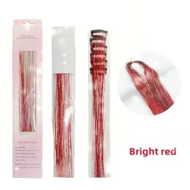 6Pcs Hair Tinsel Clip in Hair Extensions 20 Inch Synthetic Colorful Shiny Sparkle Glitter Tinsel Hair for Women Girls Cosplay