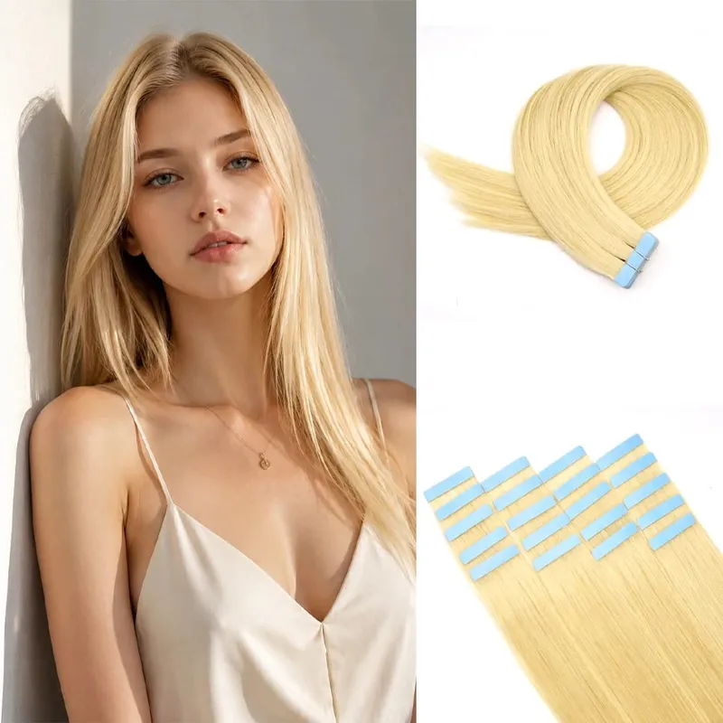 Brown Tape in Hair Extensions 100% Remy Human Hair Extensions Straight Seamless Skin Weft Tape in Extensions for Women 20pcs