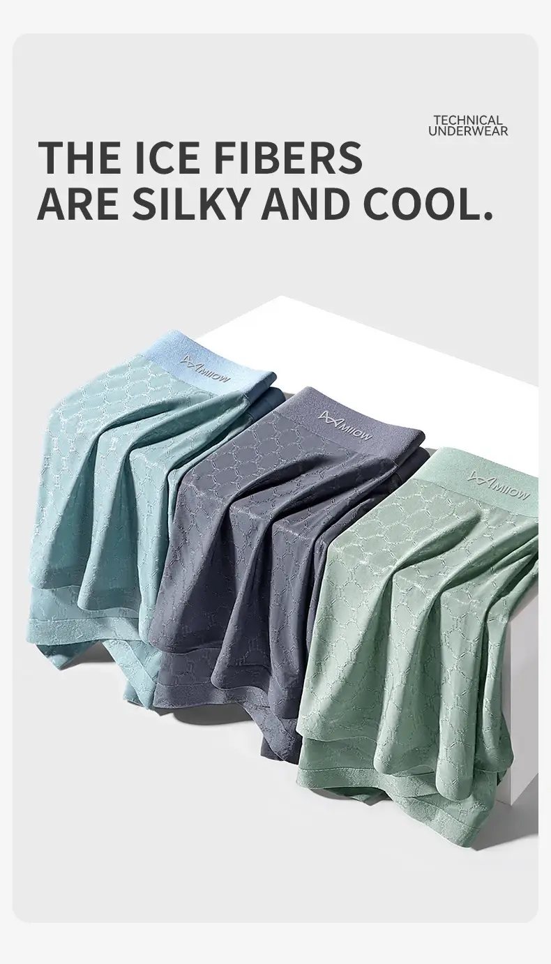 MiiOW 3 pièces sans couture glace soie hommes caleçon boxeur été respirant maille hommes culottes antibactérien homme caleçons boxeurs slips