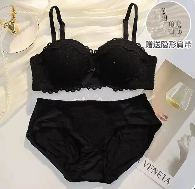Women Strapless Wireless Bra Anti-Slip Half Cup Small Bust Compression Enhancer Anti-Sag Soft Sexy Lingerie Underwear Set