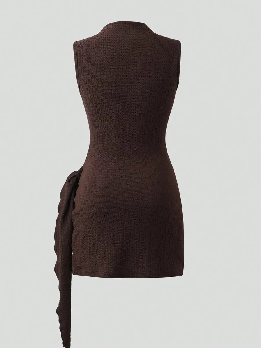 Kvinders elegant tekstur Stof plissering talje Sice-bånd Slim Fit Minikjoler Casual Metalspænde Ensfarvet Kjole Sommer — image 2