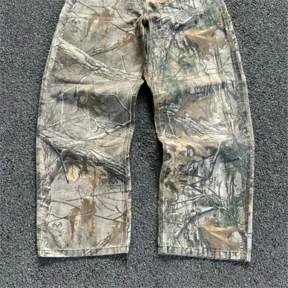 Mænds gren Camouflage jeans i amerikansk stil Gamle vaskede brede ben Retro løs mode trend Street straight jeans Camo bukser Y2K