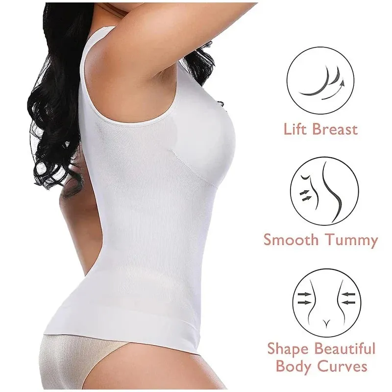 Women Tummy Control Shapewear Classic 2-IN-1 With Padded Bra High Elastic Vest Body Shaper Up Lift Corset Cami Tank Tops 3Colors