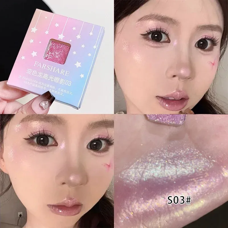 Diamond Chameleon Highlighter Contouring Palette Pearl Flash Discoloration Highgloss Sequin Sparkling Gradient Eye Shadow Makeup