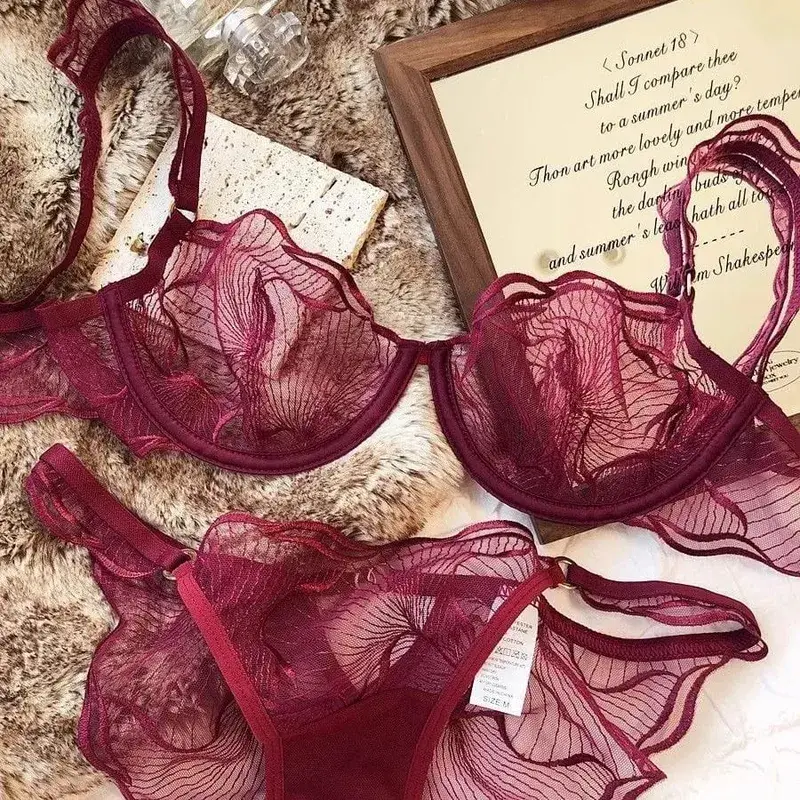Pure Desire Christmas Minimizer Bra Sheer Mesh Large Bust Adjustable Soft Wires Anti-Sagging Elegant Lingerie UK Sizes MOYISU AB