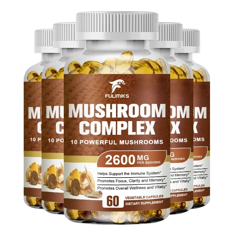 Organic Mushroom Capsules 2600MG with Lion's Mane Reishi & Cordyceps Supports Immunity Brain Focus Memory & Energy