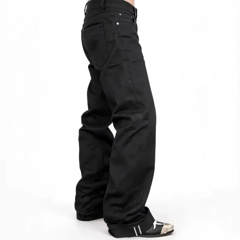 Mens Jeans Harajuku American Retro Black Flared Denim Pants Loose Straight Wide Leg Streetwear Summer Casual Vintage Unisex New