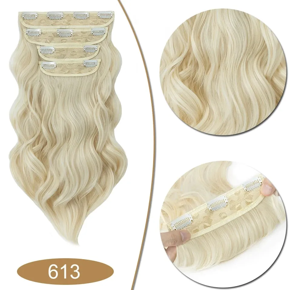 S-noilite Synthetic Hair 22inch Clips In Hair Extensions Long Wavy Clip In Hair Thick Double Weft 4Pcs/set Hairpieces For Women