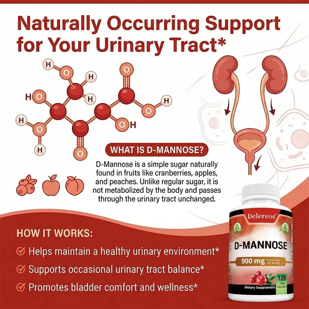 D Mannose Vegetarian Capsules - UTI Health Support Non GMO Vegetarian Friendly 120 Capsules