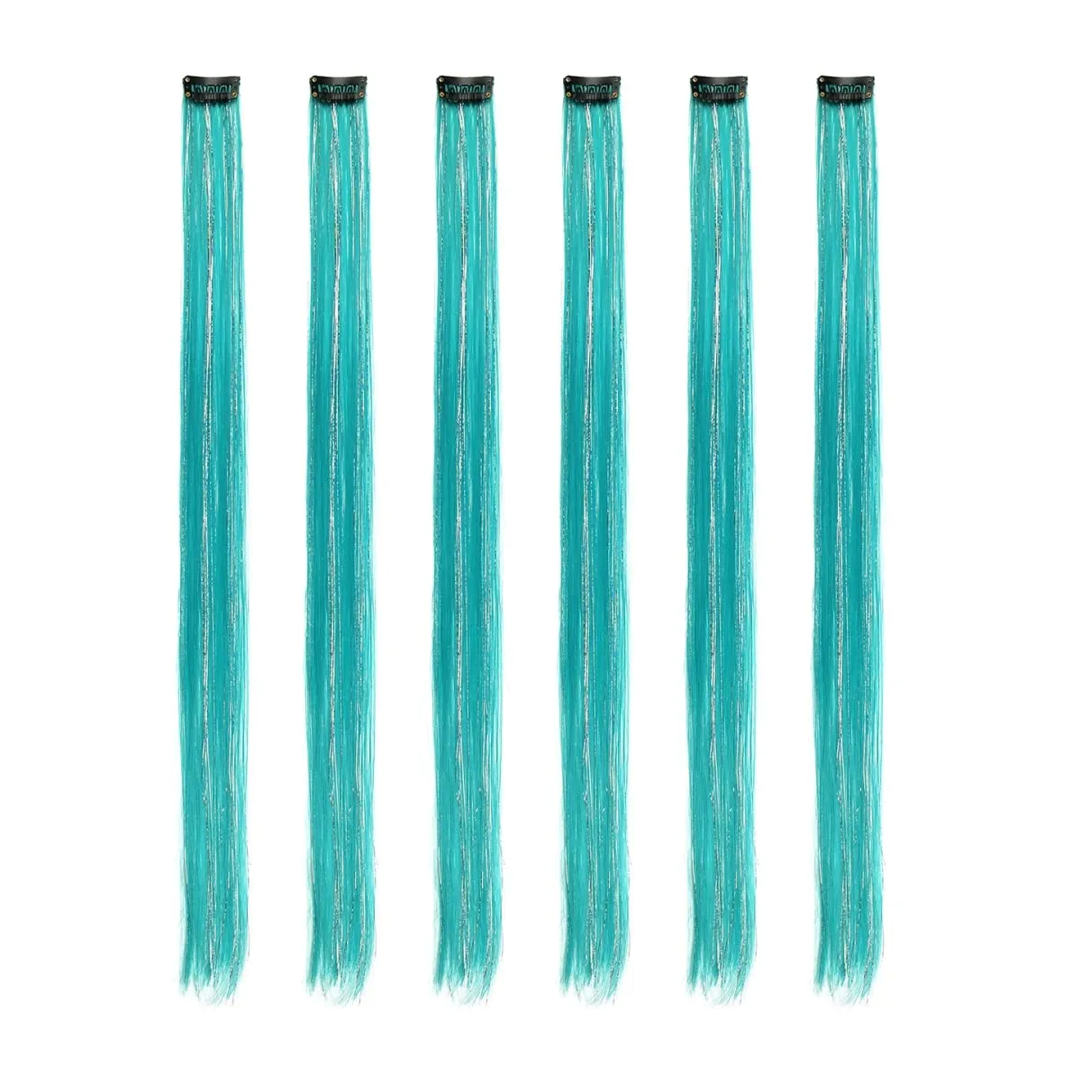 Synthetic 6pcs Clip in Hot Pink Hair Extensions Mix tinsels 22 Inch Colored Hair Extensions 2 in 1 Rainbow Hair