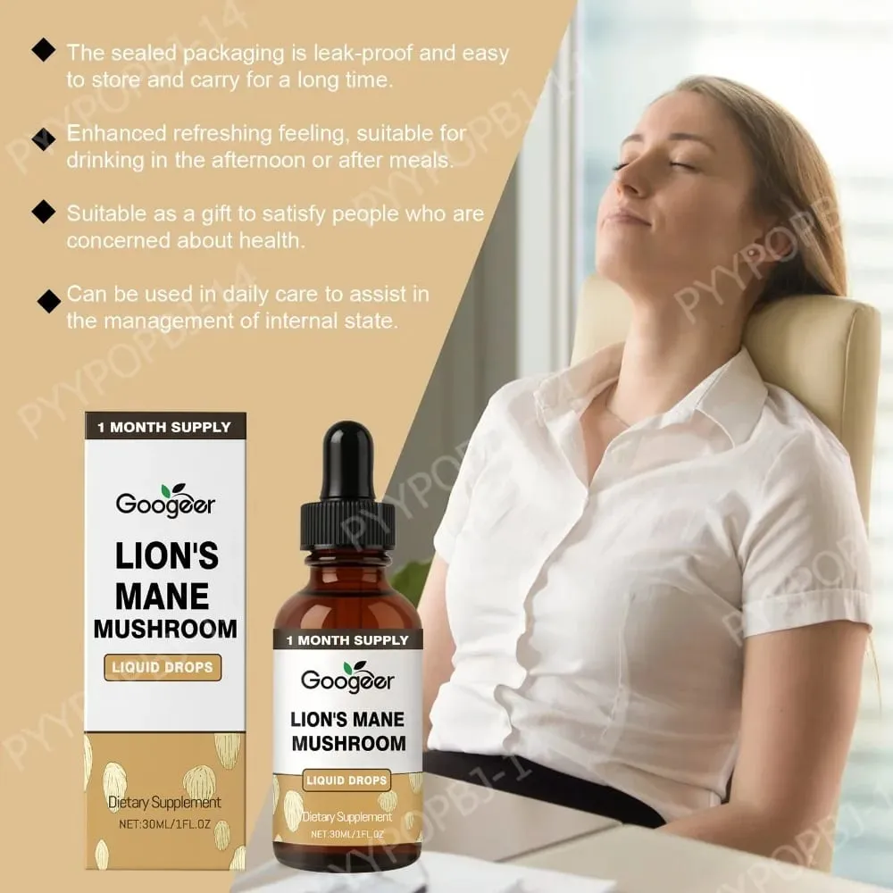 Googeer Lion's Mane Mushroom Flytande droppar minne och fokusstöd för kognitiv klarhet Mental smidighet Alkoholfri 30 ML — image 4