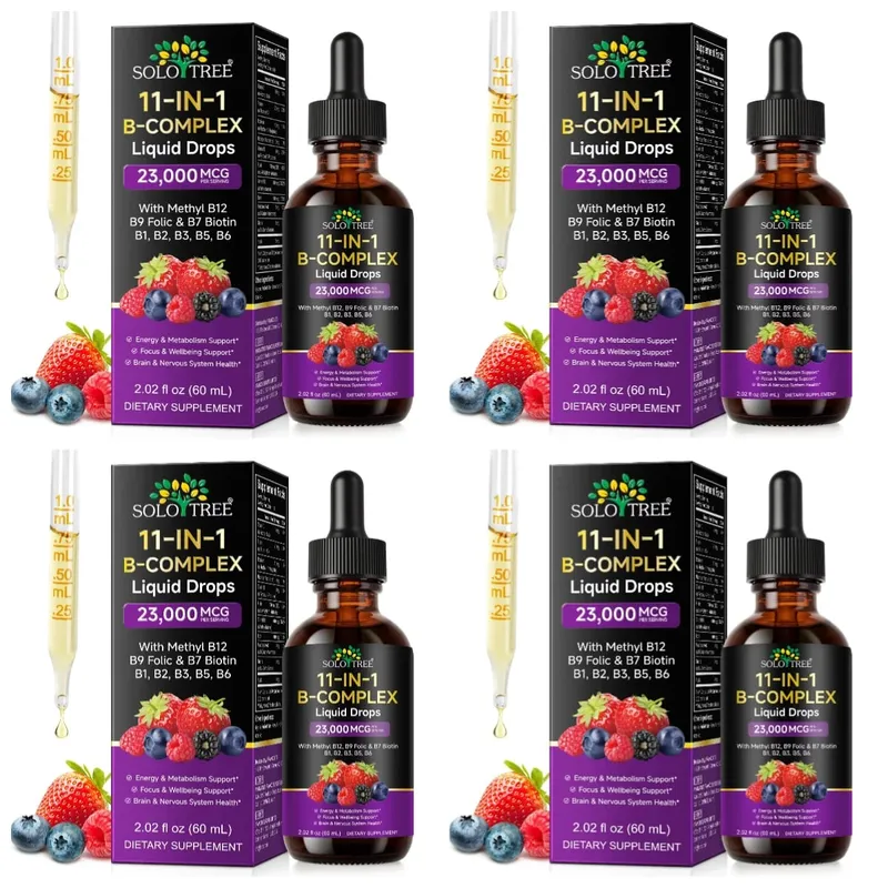 11-in-1 B Complex Liquid Drops with Methyl B12 Folate Biotin for Daily Energy Metabolism Brain Focus & Immune Support 60ml