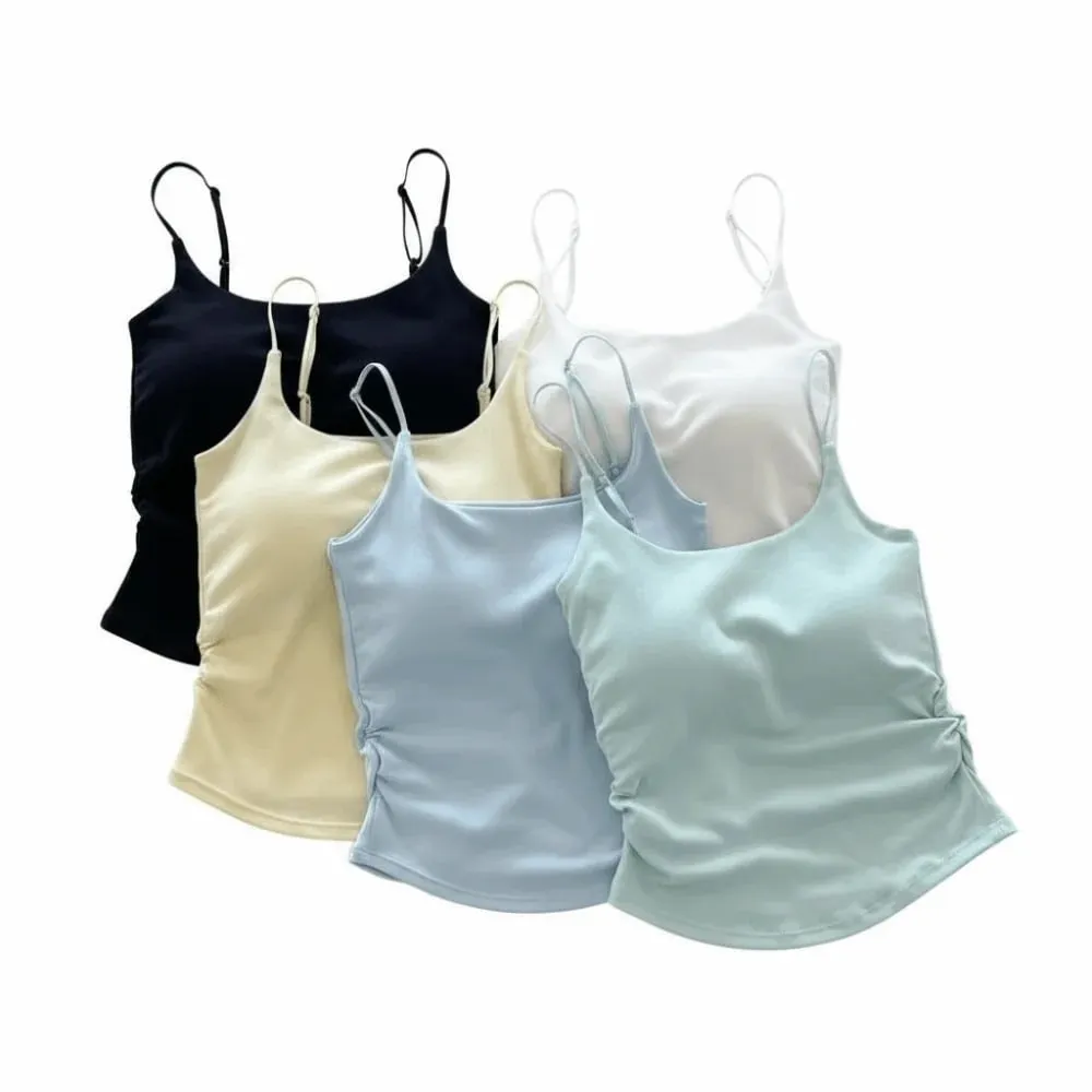 Simple Sleeveless Suspender Vest Slim Underwear Fitted Tops With Padded Cups Camisole Sports Activities