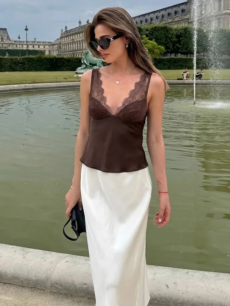 HH Elegant Women Lace Splice Sexy Satin Sling Tops 2026 Spring Summer Fashion Female V-Neck Backless Slimming Underwear Vest — image 6