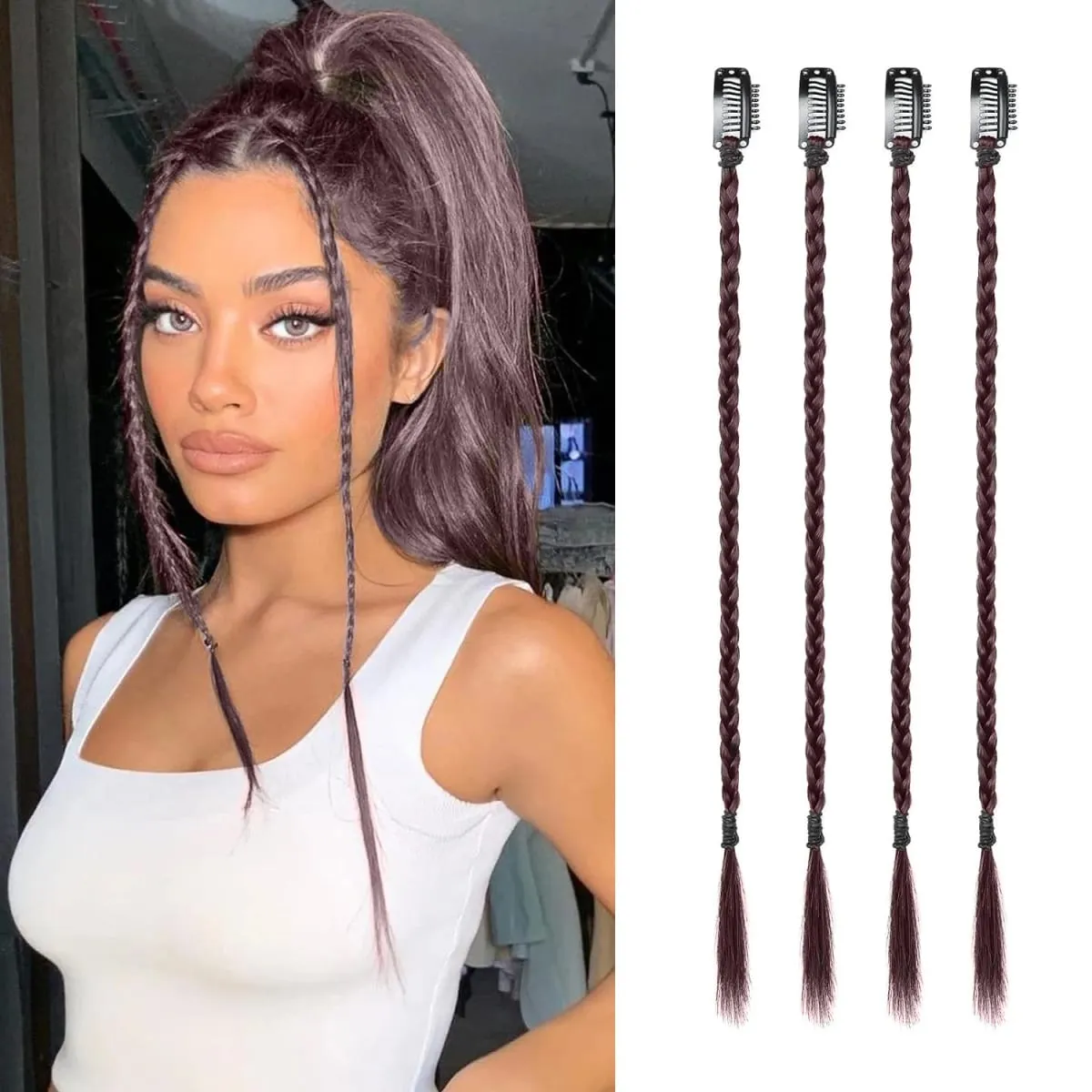 4pcs Synthetic Box Braids Clip In Hair Extensions K-POP Long Hair Braid Extensions For Party Use Y2K Hair Accessories