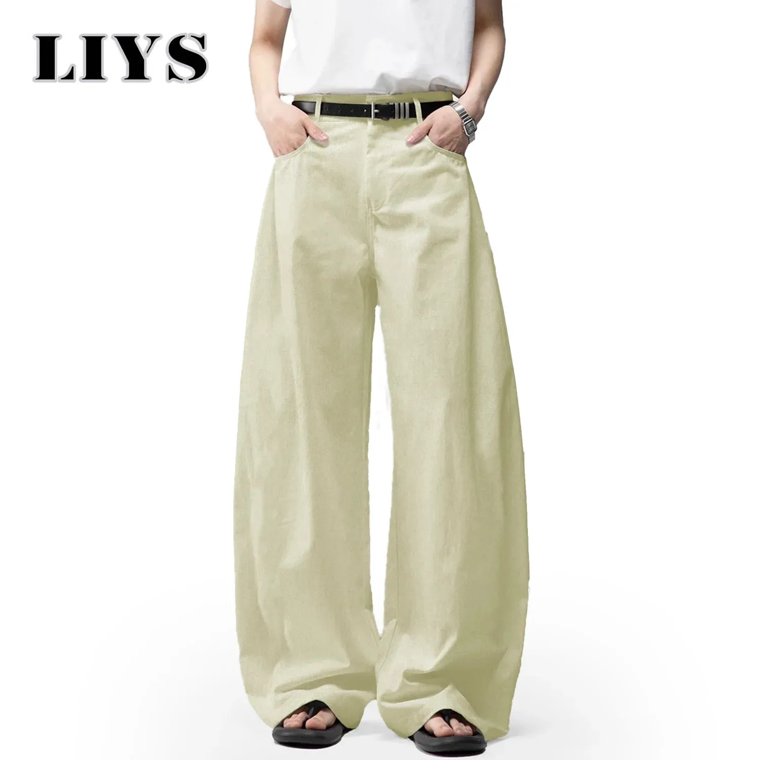 Men's White Baggy Machete Wide-Leg Jeans Daily Casual Denim Pants Solid Business Ladies' Balloon Pants High Street Men's Clothes — image 11
