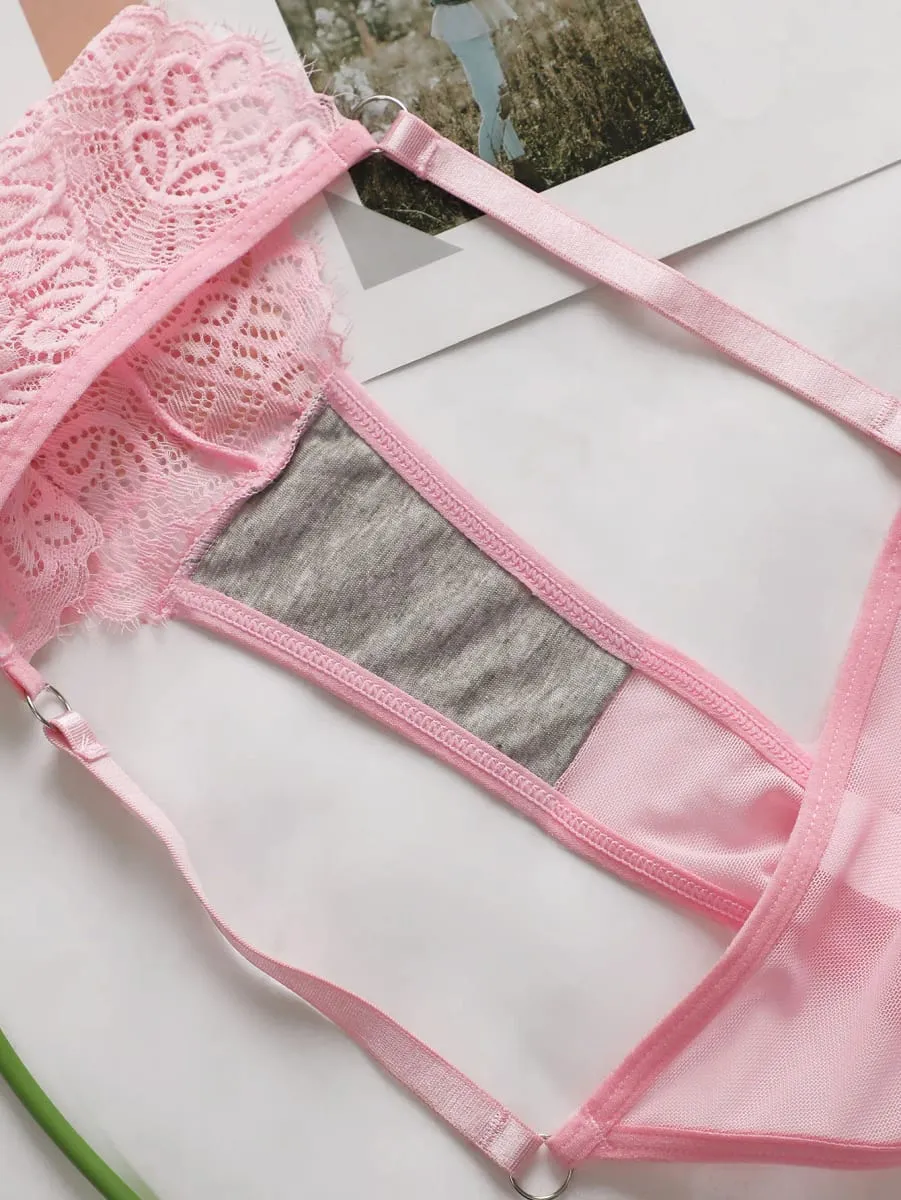 Women Elegant Scallop Lace Bra And Panty Set Front Cut‑Out Design Support Brassiere Romantic Sleep Lingerie 202305