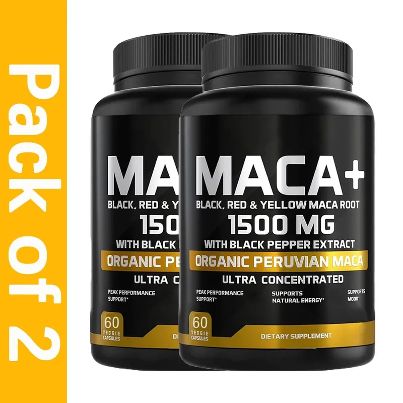 1500mg Organic Maca Root Black Red & Yellow - 60 Capsules - Black Maca Root Capsules for Men Supplement - Non-GMO Gluten-Free