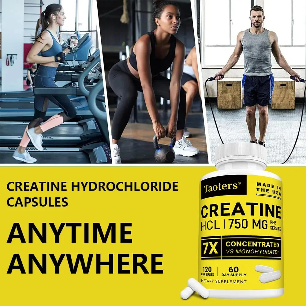 Creatine HCl Capsules Boost Muscle Strength Focus Energy Endurance Support Metabolism Cognitive & Heart Health Non-GMO